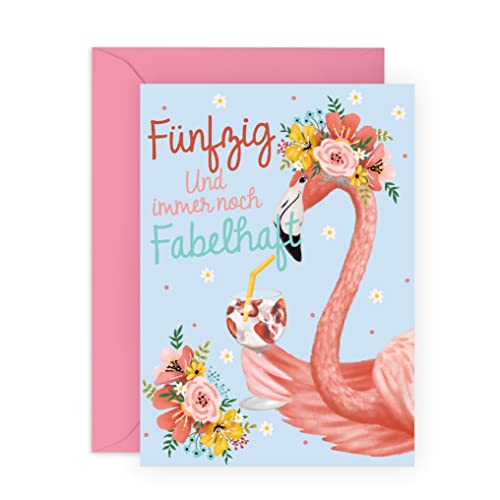 Central 23 Karte zum 50. Geburtstag für sie – FÜNFZIG UND IMMER NOCH FABELHAFT - niedliche Grußkarte für Frauen – Geburtstagsgeschenk für Mama – Flamingo-Design - 50 geburtstag frau von Central 23