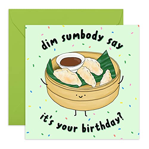 Central 23 - Lustige Geburtstagskarte – „Dim Sumbody Say Birthday“ – „Food Pun Happy Bday“-Karte – für Männer, Frauen, Ehemann – mit lustigen Aufklebern von Central 23