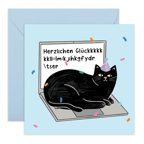 Central 23 Lustige Katzen Geburtstagskarte – Katze auf Laptop – humorvolle Geburtstagskarten für Männer und Frauen – Grußkarten für Mama, Papa von Katze – kommt mit Aufklebern von Central 23