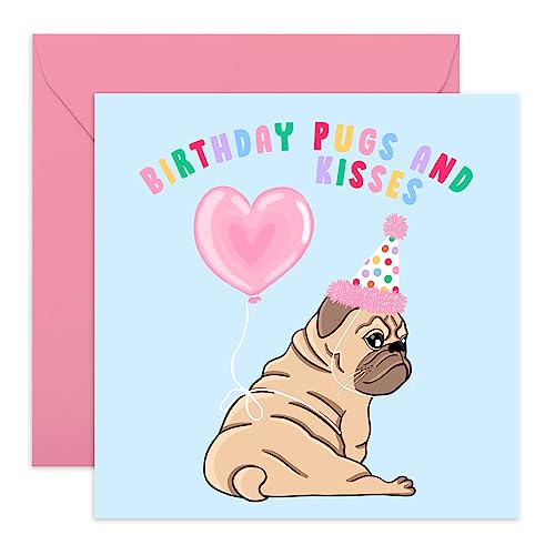 Central 23 - Süße Geburtstagskarte für Sie - Mops and Kisses On Your Birthday - Hund mit Ballon - für Tochter Schwester Freundin Enkelin - Kommt mit Aufklebern von Central 23