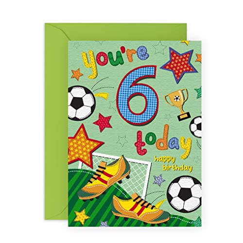 Central 27 Geburtstagskarte zum 6. Geburtstag für Jungen – Fußball Alter 6 – 6 Jahre alt – Geschenke für Sohn, Neffen, Enkelsohn – mit Aufklebern von Central 23