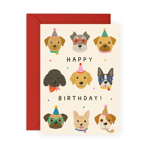 Entzückende Geburtstagskarte – niedliche Hunde in Partyhüten – Geschenke für Hundeliebhaber, Haustierbesitzer, Pelzmutter, Vater, Freund, Freundin, Freunde, Kollegen, Kollegen, Nachbarn – mit Umschlag Entzückende Geburtstagskarte – niedliche Hunde in Partyhüten – Geschenke für Hundeliebhaber, Haustierbesitzer, Pelzmutter, Vater, Freund, Freundin, Freunde, Kollegen, Kollegen, Nachbarn – mit Umschlag von Central 23