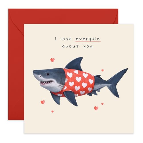 Lustige Liebeskarte - EVERYFIN About You! - Geschenke für ihn, sie, Ehefrau, Ehemann, Freund, Freundin, Verlobte, Männer, Frauen - zum Jahrestag, Valentinstag - Hai mit Pullover - kommt mit Aufklebern Lustige Liebeskarte - EVERYFIN About You! - Geschenke für ihn, sie, Ehefrau, Ehemann, Freund, Freundin, Verlobte, Männer, Frauen - zum Jahrestag, Valentinstag - Hai mit Pullover - kommt mit Aufklebern von Central 23