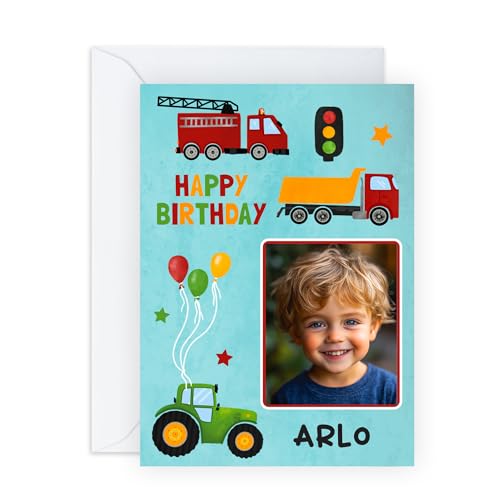 Personalisierte Geburtstagskarte Kinder - Lustige Lastwagen und Autos Design mit Wunschnamen - Geschenke für Kinder, Kleinen, Jungen, Vorschüler, Kleinkind, Neffe, Enkel - Nachricht mit Aufklebern Personalisierte Geburtstagskarte Kinder - Lustige Lastwagen und Autos Design mit Wunschnamen - Geschenke für Kinder, Kleinen, Jungen, Vorschüler, Kleinkind, Neffe, Enkel - Nachricht mit Aufklebern von Central 23