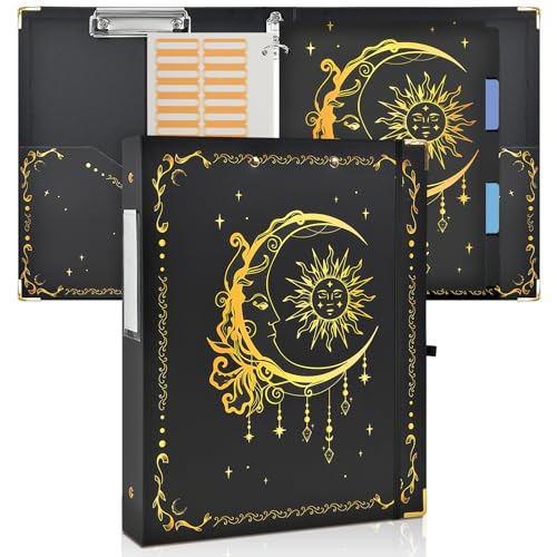 3 Ring Binder with Clipboard, Binder for Men and Women, Binder Dividers with Tabs，1 Inch Binder for School Supplies, Office Supplies, Portfolio Binder(Black Gold Sun Moon) von CenviaLuxy