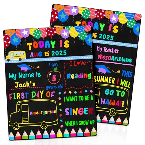 Doppelseitiges Kreidetafelschild für den ersten und letzten Schultag, 25,4 x 30,5 cm, wiederverwendbare Schultafel, bunte Foto-Requisite, Lehrergeschenk, Vorschule bis 12. Klasse (Schulbus) von CenviaLuxy