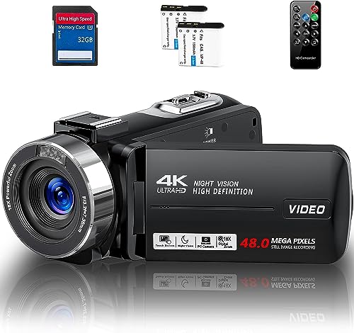 Videokamera 4K Camcorder HD 48MP IR-Nachtsicht Vlogging Kamera für YouTube, Webcam Kamera mit 18X Digitalzoom, 3’’ Touchscreen 30FPS Video Camera mit 32GB SD-Karte, Fernbedienung, und 2 Batterien von Cenzoar