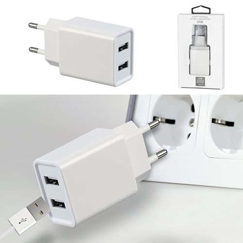 USB 2fach Ladegerät | 5V 2A 10Watt 110-220V 56-60 HZ | Kunststoff weiß | Netzteil Netzstecker Netzladeadapter (1 x USB 2fach Ladegerät 5V 2A) von Cepewa
