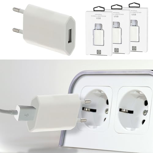USB-A Schnellladegerät 3er Set | 5V 1A 10Watt 220V 56-60HZ | Kunststoff weiß | Netzteil Netzstecker Netzladeadapter (1 x 3er Set USB-A Schnellladegerät 5V 1A) von Cepewa