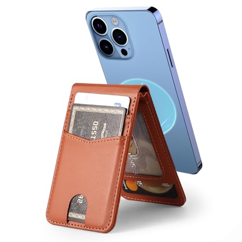 Ceppekyy Magnetische Wallet Stand,kompatibel mit MagSafe Wallet,Handy Kartenhalter mit Verstellbarem Ständer,4-Kartenhalter, für iPhone 16 15 14 13 12 Pro/Pro Max/Plus,für MagSafe-Hülle,Leder,Braun von Ceppekyy