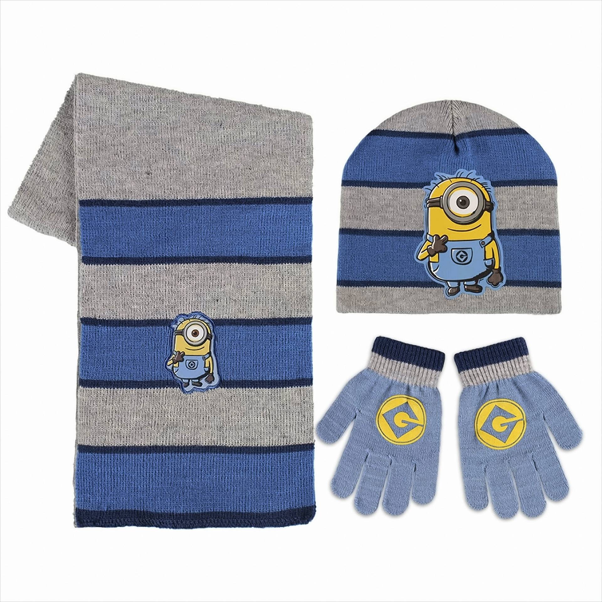 Minions Winter Set - Mütze, Handschuhe, Schal grau/blau von Cerda