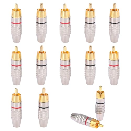 Cerioll RCA Kein Schweißen AV-Stecker,12 Stück RCA Männlich Stecker,Cinch Stecker,Cinch Stecker Adapter,Lötfreier Audiokopf,Cinchstecker Verlängerung für Multimedia und CCTV(Schwarz+Rot) von Cerioll