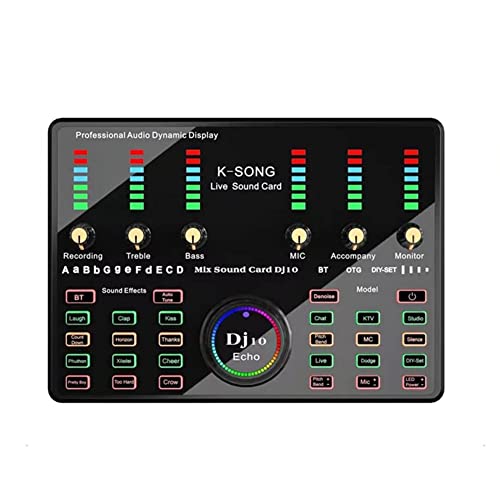 Cetfuro DJ 10 Soundkarte für Karaoke-Podcast-Aufnahmen, Live-Streaming, Mixed Noise Control Core, Kabelloses Bluetooth von Cetfuro