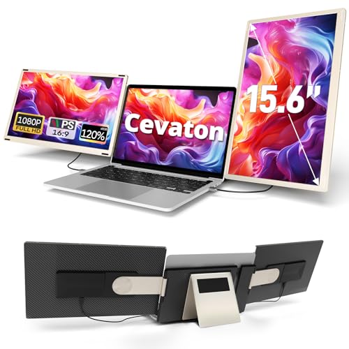 Laptop-Bildschirmverlängerung, 15,6 Zoll FHD 1080P IPS Triple Portable Monitor Fit für 13-17,3 Zoll Laptop, eingebauter Ständer und Dual-Lautsprecher monitor erweitert Kompatibel mit MAC, Windows von Cevaton