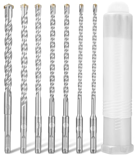 Cexovo SDS PLUS Hammerbohrer Set 7 Stück Betonbohrer Set Profi Hammerbohrer Set5/6/6/8/8/10/12 x 160mm SDS Steinbohrer mit 4 Schneiden für Bohren von Beton Stein Ziegel Fliesen von Cexovo