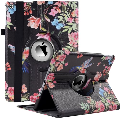 Ceysin Drehbare Hülle für iPad 9th Generation (2021) / 8th Generation (2020) / 7th Gen (2019) 10.2 Zoll - 360 Grad drehbare Schutzhülle Ständer Cover mit Auto Wake Sleep Funktion (Schwarzer Kolibri) von Ceysin