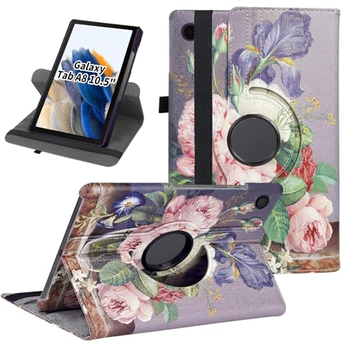 Rotierende Hülle für Samsung Galaxy Tab A8 10,5 Zoll 2021 2022 Tablet (SM-X205N/X200N/X207), 360 Grad drehbare Schutzhülle mit Auto Wake Sleep für Galaxy Tab A8 (Painting Rose) von Ceysin