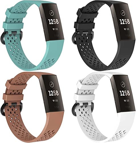 Chainfo Silikon Uhrenarmband kompatibel mit Fitbit Charge 4 / Charge 3 SE/Charge 3 / Charge 3 Special Edition, mit Schnellverschluss (4-Pack H) von Chainfo