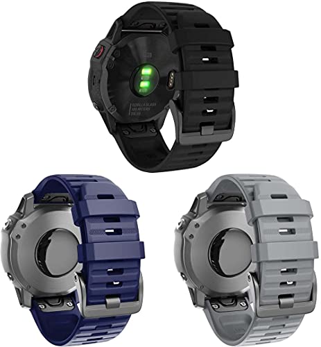 Chainfo Silikon Uhrenarmband kompatibel mit Garmin Fenix 6X PRO/Fenix 6X Sapphire/Fenix 5X Plus/5X Sapphire/Fenix 3, mit Schnellverschluss (3-Pack I) von Chainfo