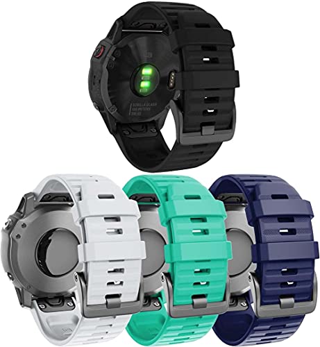 Chainfo Silikon Uhrenarmband kompatibel mit Garmin Fenix 6X PRO/Fenix 6X Sapphire/Fenix 5X Plus/5X Sapphire/Fenix 3, mit Schnellverschluss (4-Pack H) von Chainfo