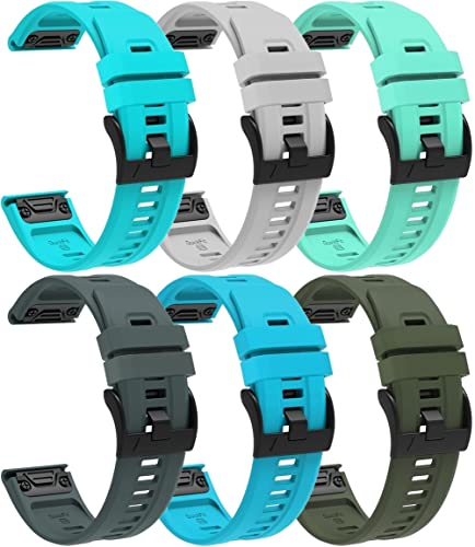 Chainfo Silikon Uhrenarmband kompatibel mit Garmin Fenix 6X PRO/Fenix 6X Sapphire/Fenix 5X Plus/Fenix 3, mit Schnellverschluss NO220902 (G [Pack of 6]) von Chainfo
