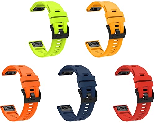 Chainfo Silikon Uhrenarmband kompatibel mit Garmin Fenix 6X PRO/Fenix 6X Sapphire/Fenix 5X Plus/Fenix 3, mit Schnellverschluss NO220902 (I [Pack of 5]) von Chainfo