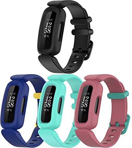 Chainfo Unisex Silikon Uhrenarmbänder kompatibel mit Fitbit Ace3 / Inspire 2, Gebürstete Edelstahl Schwarz Schnalle (4-Pack I) von Chainfo