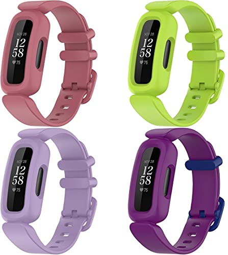 Chainfo Unisex Silikon Uhrenarmbänder kompatibel mit Fitbit Ace3 / Inspire 2, Gebürstete Edelstahl Schwarz Schnalle (4-Pack J) von Chainfo