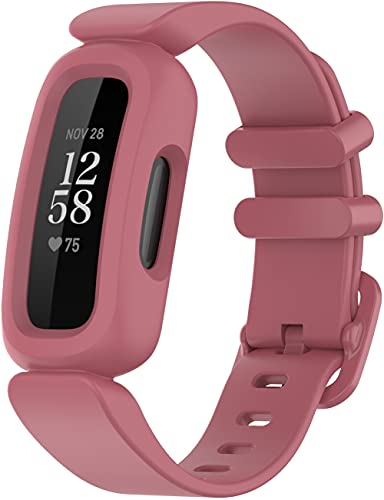 Chainfo Unisex Silikon Uhrenarmbänder kompatibel mit Fitbit Ace3 / Inspire 2, Gebürstete Edelstahl Schwarz Schnalle (Pattern 10) von Chainfo
