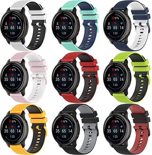 Chainfo Unisex Silikon Uhrenarmbänder kompatibel mit Galaxy Watch Active 2 / Active/Active 3 / Watch 42mm, Gebürstete Edelstahl Schwarz Schnalle (20mm, H [Pack of 9]) von Chainfo