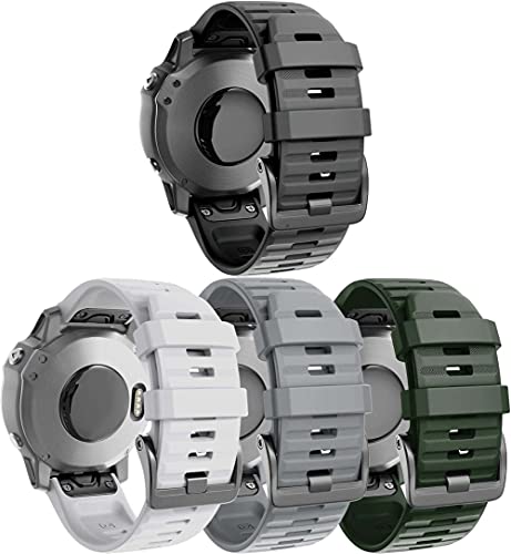 Chainfo Unisex Silikon Uhrenarmbänder kompatibel mit Garmin Fenix 6X PRO/Fenix 6X Sapphire/Fenix 5X Plus/5X Sapphire/Fenix 3, Gebürstete Edelstahl Schwarz Schnalle (4-Pack I) von Chainfo