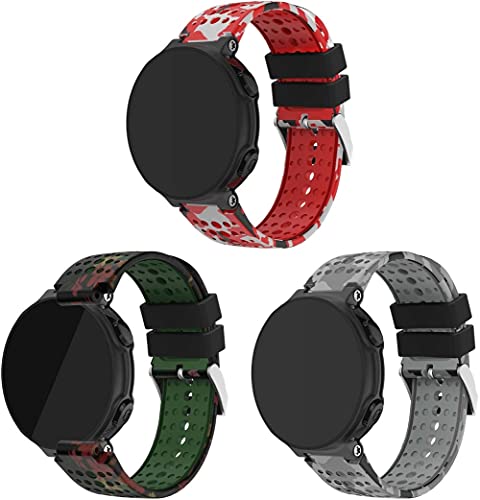 Chainfo Unisex Silikon Uhrenarmbänder kompatibel mit Garmin Forerunner 235 / Forerunner 735XT / Forerunner 220/230, Gebürstete Edelstahl Schwarz Schnalle (3-Pack H) von Chainfo