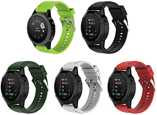 Chainfo Unisex Silikon Uhrenarmbänder kompatibel mit Garmin Forerunner 935 / Forerunner 945 / Tactix Charlie/Tactix Delta, Gebürstete Edelstahl Schwarz Schnalle (5-Pack H) von Chainfo