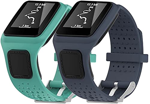 Chainfo Unisex Silikon Uhrenarmbänder kompatibel mit Tomtom Multi-Sport/Runner, Gebürstete Edelstahl Schwarz Schnalle (Pattern 2+Pattern 3) von Chainfo