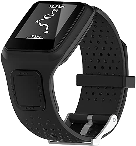 Chainfo Unisex Silikon Uhrenarmbänder kompatibel mit Tomtom Multi-Sport/Runner, Gebürstete Edelstahl Schwarz Schnalle (Pattern 5) von Chainfo