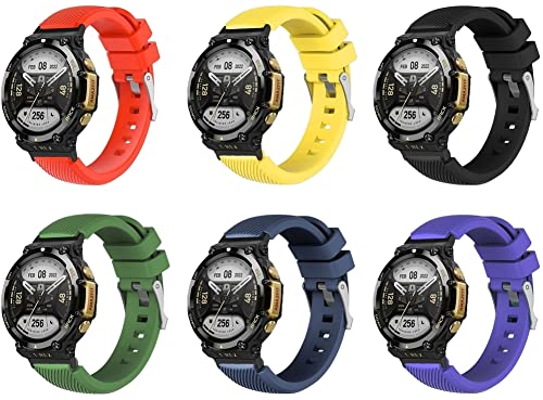 Chainfo kompatibel mit Amazfit T-Rex 2 Armband, Silikon Uhrenarmband Sportarmband (J [Pack of 6]) von Chainfo