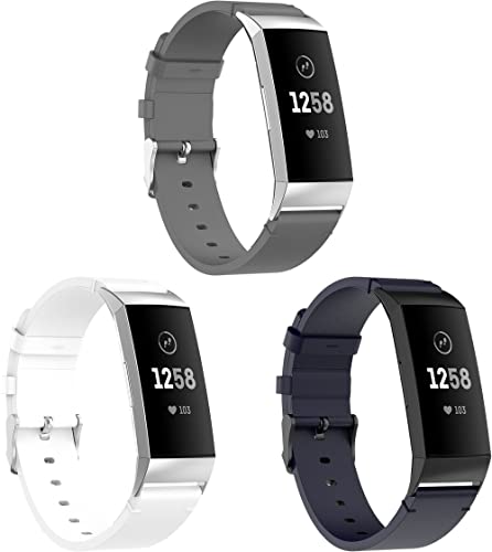Chainfo kompatibel mit Fitbit Charge 4 / Charge 4 SE/Charge 3 / Charge 3 SE Armband Leder Uhrenarmband Armbänder Lederarmband Ersatz (Ohne Uhren) - (G [Pack of 3]) von Chainfo