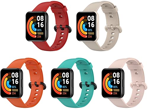 Chainfo kompatibel mit Xiaomi MI Watch lite 2 / Redmi Watch 2 Soft Silikon Classic Ersatz Uhrenarmbänder (H [Pack of 5]) von Chainfo