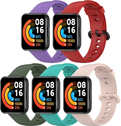 Chainfo kompatibel mit Xiaomi MI Watch lite 2 / Redmi Watch 2 Soft Silikon Classic Ersatz Uhrenarmbänder (J [Pack of 5]) von Chainfo