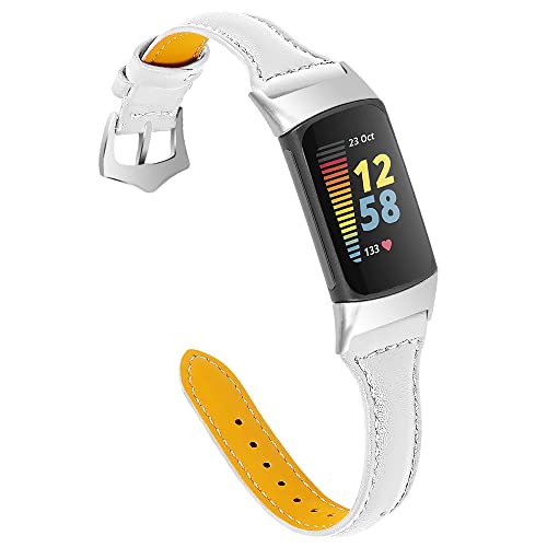 kompatibel mit Fitbit Charge 5 Echtes Leder Uhrenarmband Kalbsleder Strap Ersatz (Pattern 12) von Chainfo