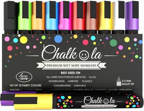 Chalkola Kreidestifte für Tafel Abwaschbar | 10 Kreidestifte Neon 6mm Umkehrbare Spitze - Kreide Stift für Fenster, Tafel, Whiteboard & als Glasstift - Chalk markers für Erwachsene & Kinder von Chalkola