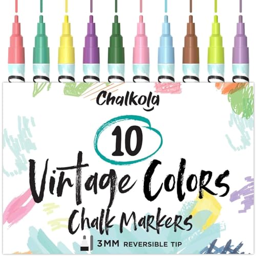 Chalkola Vintage Kreidestifte für Tafel Abwaschbar - 10 Kreidemarker Pastell 3mm Umkehrbare Spitze - Kreide Stift für Fenster, Tafel und als Glasstift. Chalk markers für Erwachsene & Kinder von Chalkola