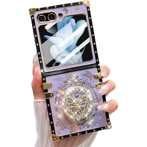 Changjia Glitzer-Schutzhülle für Samsung Galaxy Z Flip 6, mit Ständer, niedlich, luxuriös, glitzernd, Strass, Blumenmuster, Schmetterling, Ringhalter, TPU-Stoßdämpfer, elegant, stoßfest, Handyhülle Changjia Glitzer-Schutzhülle für Samsung Galaxy Z Flip 6, mit Ständer, niedlich, luxuriös, glitzernd, Strass, Blumenmuster, Schmetterling, Ringhalter, TPU-Stoßdämpfer, elegant, stoßfest, Handyhülle von Changjia