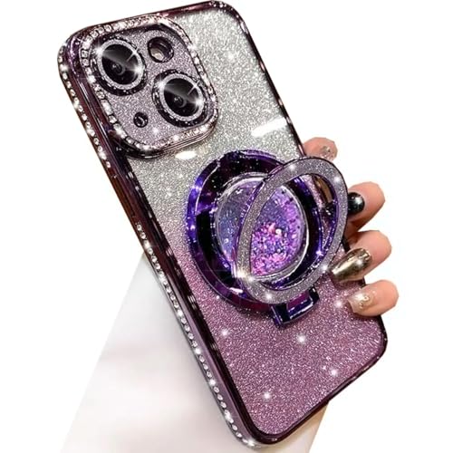 Changjia Glitzer-Schutzhülle für iPhone 14, luxuriös, glitzernd, glitzernd, Strasssteine, mit Kameralinsenschutz, flüssiger Ringständer, TPU-Stoßdämpfer, schlank, für Damen und Mädchen, Violett Changjia Glitzer-Schutzhülle für iPhone 14, luxuriös, glitzernd, glitzernd, Strasssteine, mit Kameralinsenschutz, flüssiger Ringständer, TPU-Stoßdämpfer, schlank, für Damen und Mädchen, Violett von Changjia