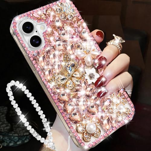 Changjia Glitzer-Schutzhülle für iPhone 16 Plus, niedlich, luxuriös, 3D-Glitzer, Schmetterling, Kristall, Strass, Blumen, Diamanten, Perlen, mit Umhängeband, Handgelenkschlaufe, für Damen und Mädchen Changjia Glitzer-Schutzhülle für iPhone 16 Plus, niedlich, luxuriös, 3D-Glitzer, Schmetterling, Kristall, Strass, Blumen, Diamanten, Perlen, mit Umhängeband, Handgelenkschlaufe, für Damen und Mädchen von Changjia