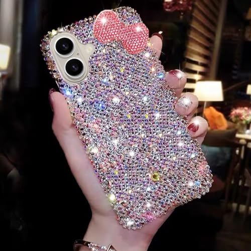 Changjia Glitzer-Schutzhülle für iPhone 16 Plus, niedlich, luxuriös, 3D-Schleife, bunt, funkelnd, glänzende Kristalle, Strasssteine, transparent, stoßfest, für Damen und Mädchen von Changjia
