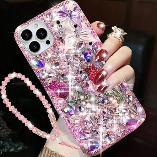 Changjia Glitzer-Schutzhülle für iPhone 16 Pro Max, niedlich, luxuriös, 3D-Glitzer-Rose, Blume, Schmetterling, Kristall, Strass, Diamant, Edelstein mit Umhängeband, Handgelenkschlaufe, für Damen und Changjia Glitzer-Schutzhülle für iPhone 16 Pro Max, niedlich, luxuriös, 3D-Glitzer-Rose, Blume, Schmetterling, Kristall, Strass, Diamant, Edelstein mit Umhängeband, Handgelenkschlaufe, für Damen und von Changjia