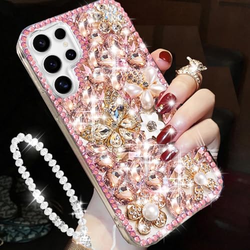 Changjia Schutzhülle für Samsung Galaxy S25 Ultra, Glitzer, niedlich, luxuriös, 3D-Glitzer, Schmetterling, Kristall, Strass, Blumen, Diamantperle, mit Umhängeband, Handgelenkschlaufe, für Damen und Changjia Schutzhülle für Samsung Galaxy S25 Ultra, Glitzer, niedlich, luxuriös, 3D-Glitzer, Schmetterling, Kristall, Strass, Blumen, Diamantperle, mit Umhängeband, Handgelenkschlaufe, für Damen und von Changjia