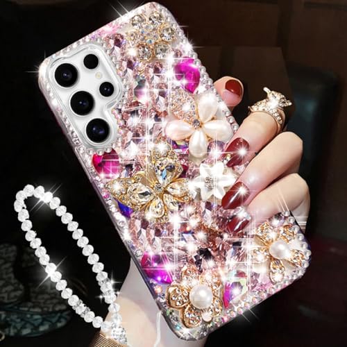 Changjia Schutzhülle für Samsung Galaxy S25 Ultra, glitzernd, niedlich, luxuriös, 3D-Glitzer, Schmetterling, Kristall, Strass, Blume, Diamantperle, mit Umhängeband, Handschlaufe, für Damen und Mädchen Changjia Schutzhülle für Samsung Galaxy S25 Ultra, glitzernd, niedlich, luxuriös, 3D-Glitzer, Schmetterling, Kristall, Strass, Blume, Diamantperle, mit Umhängeband, Handschlaufe, für Damen und Mädchen von Changjia