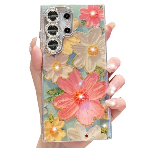 Changjia Schutzhülle für Samsung Galaxy S25 Ultra, niedliches buntes Retro-Ölgemälde, Blumendruck mit Glitzer, glitzernd, Kameraschutz, Schutzhülle für Mädchen und Damen, für Galaxy S25 Ultra, Grün Changjia Schutzhülle für Samsung Galaxy S25 Ultra, niedliches buntes Retro-Ölgemälde, Blumendruck mit Glitzer, glitzernd, Kameraschutz, Schutzhülle für Mädchen und Damen, für Galaxy S25 Ultra, Grün von Changjia